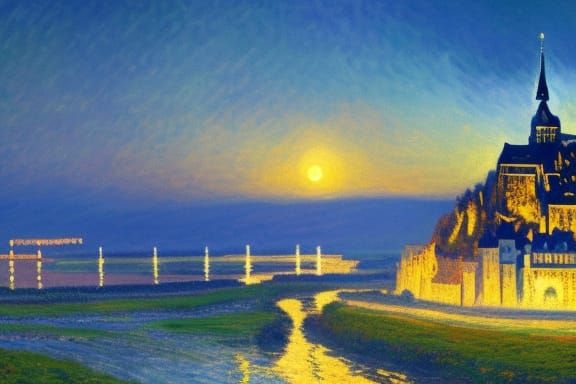 Mont Saint-Michel at Night: Impressionist Anime