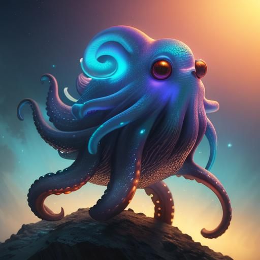 Fluffy Octopus Swims Through Open Ocean: Pixar Animation