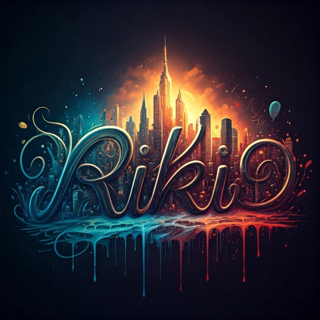 The letter RIKI in English in a beautiful, curly script. A s...