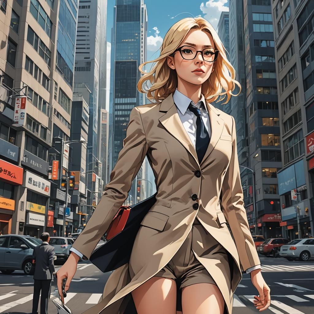 Blonde Businesswoman in the City: Anime Style