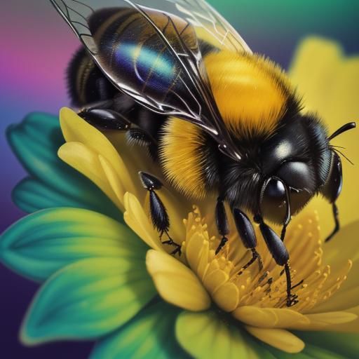 Detailed Close-Up of a Colorful Bumblebee