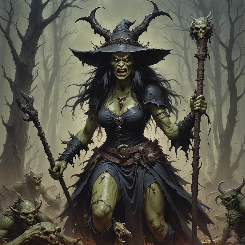 Sinister Hag Witch Ogress in Dark Fantasy Style