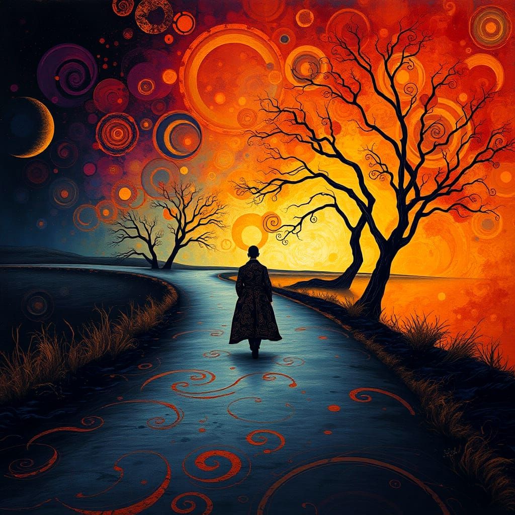 Walker in Vibrant Ink Style as a Tribute to Klimt's Symbolis...