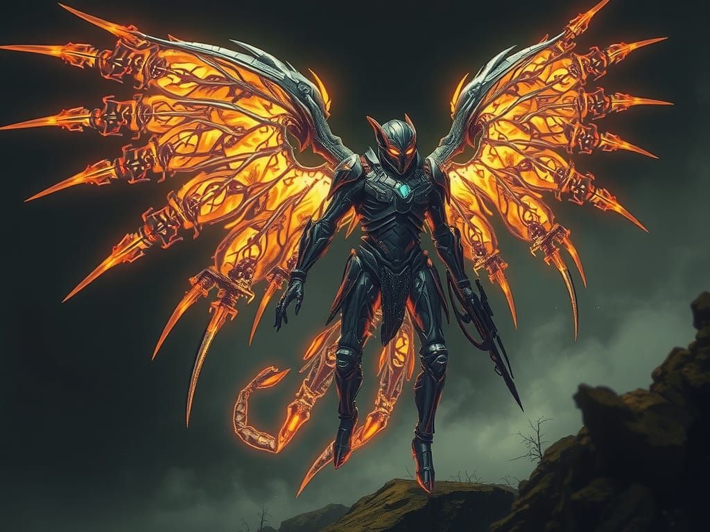 Bio-Incandescent Angel in Ethereal Grimdark Fantasy Style