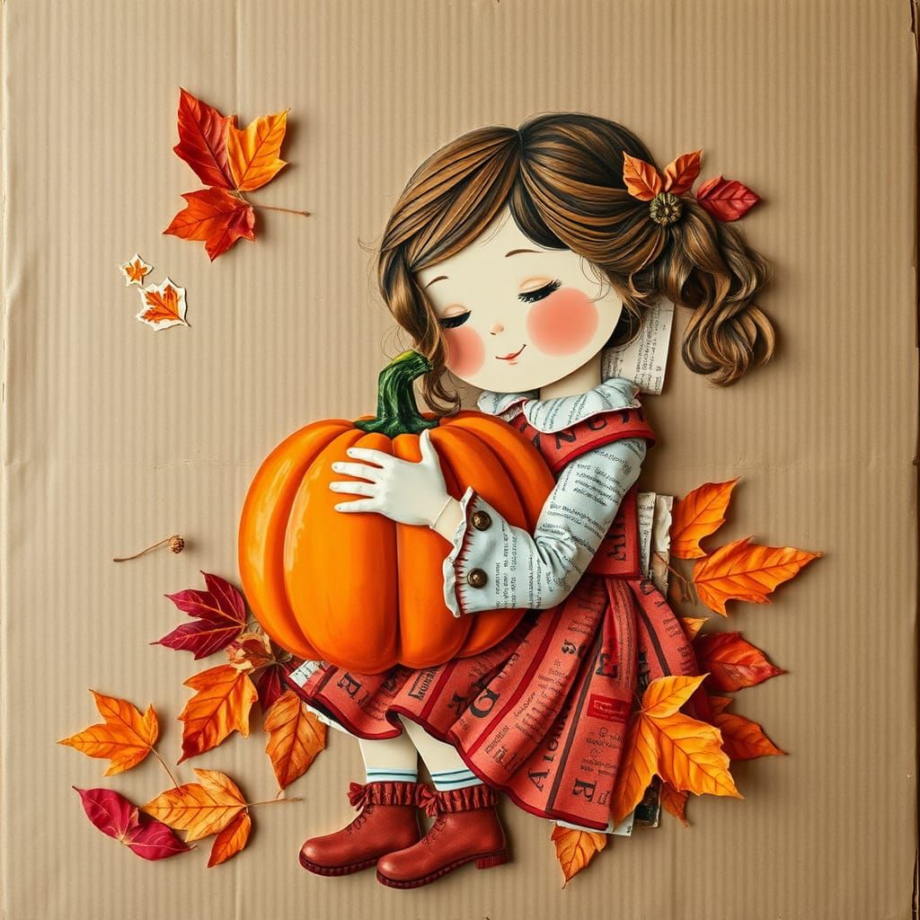 Autumn Collage of Girl with Pumpkin