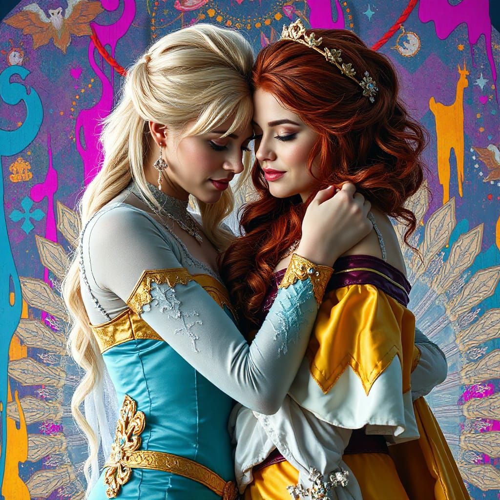 Princess Cosplay Embrace in Hyperrealistic Style