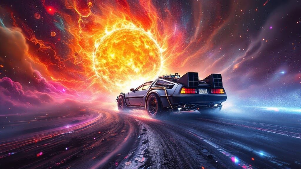 Futuristic DeLorean Speeds Through Cyberpunk Wasteland in Sp...