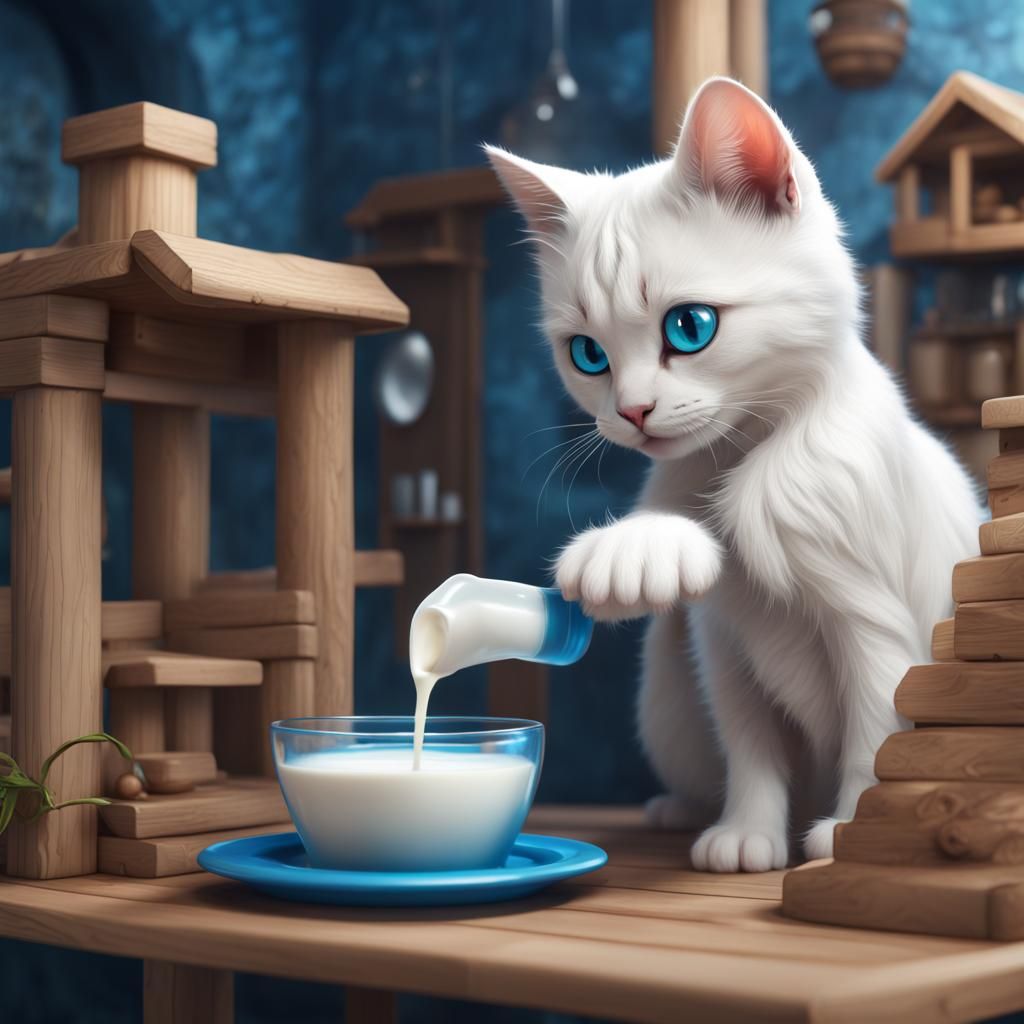 White Cat with Blue Eyes in Cat House