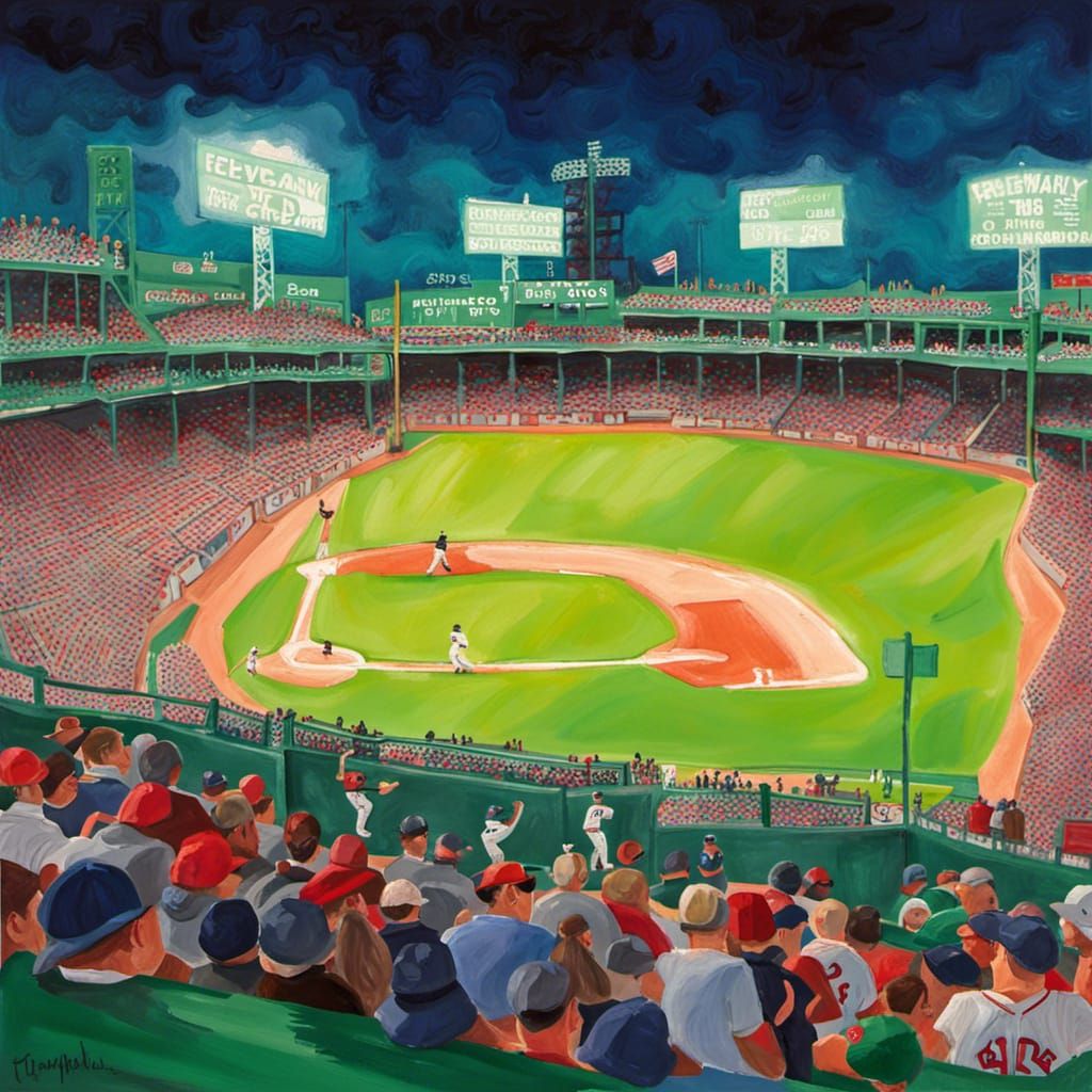 Fenway Park Night Game in Gouache Style