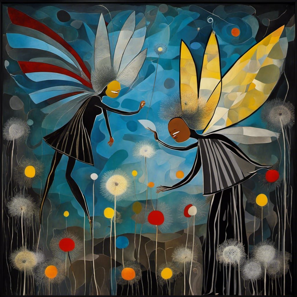 Fairies in Dandelion Dreamscape: Surreal Digital Art