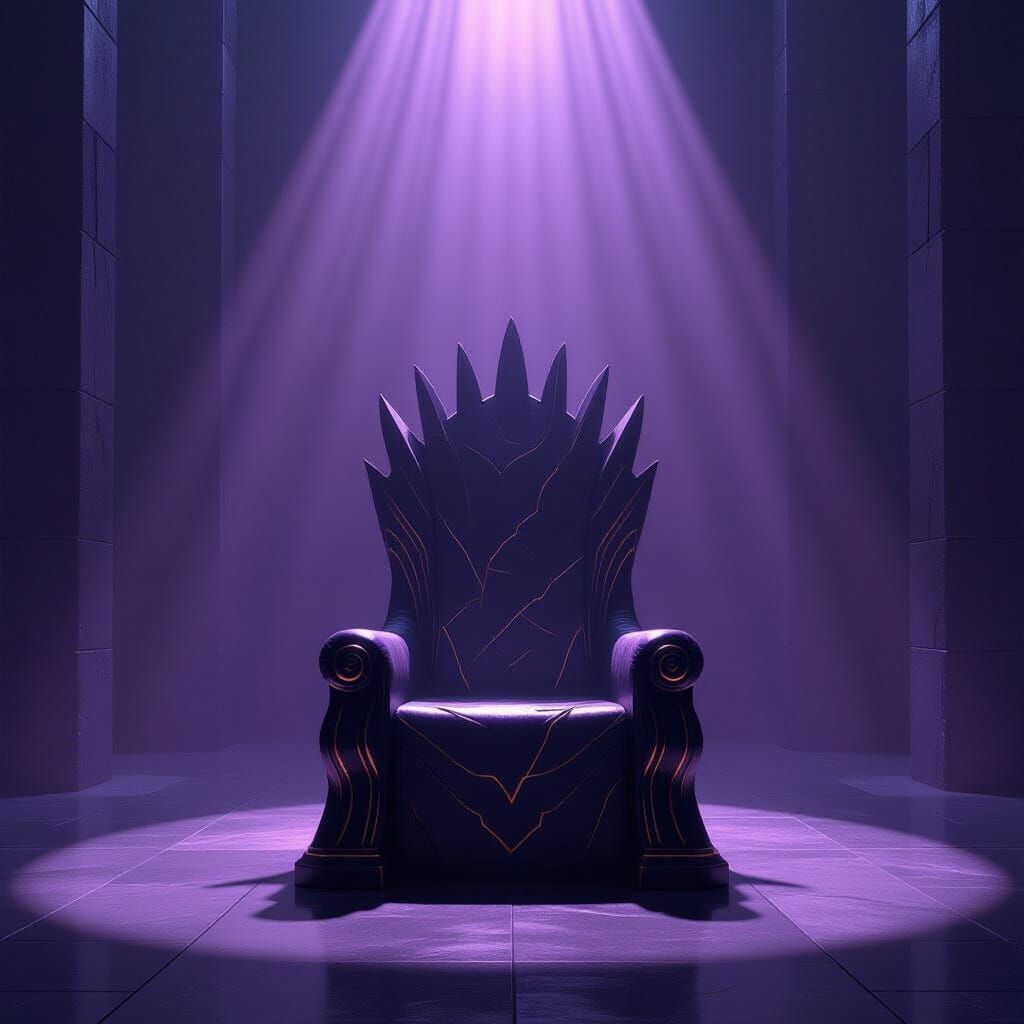 Empty Obsidian Throne in Shadowed Chamber