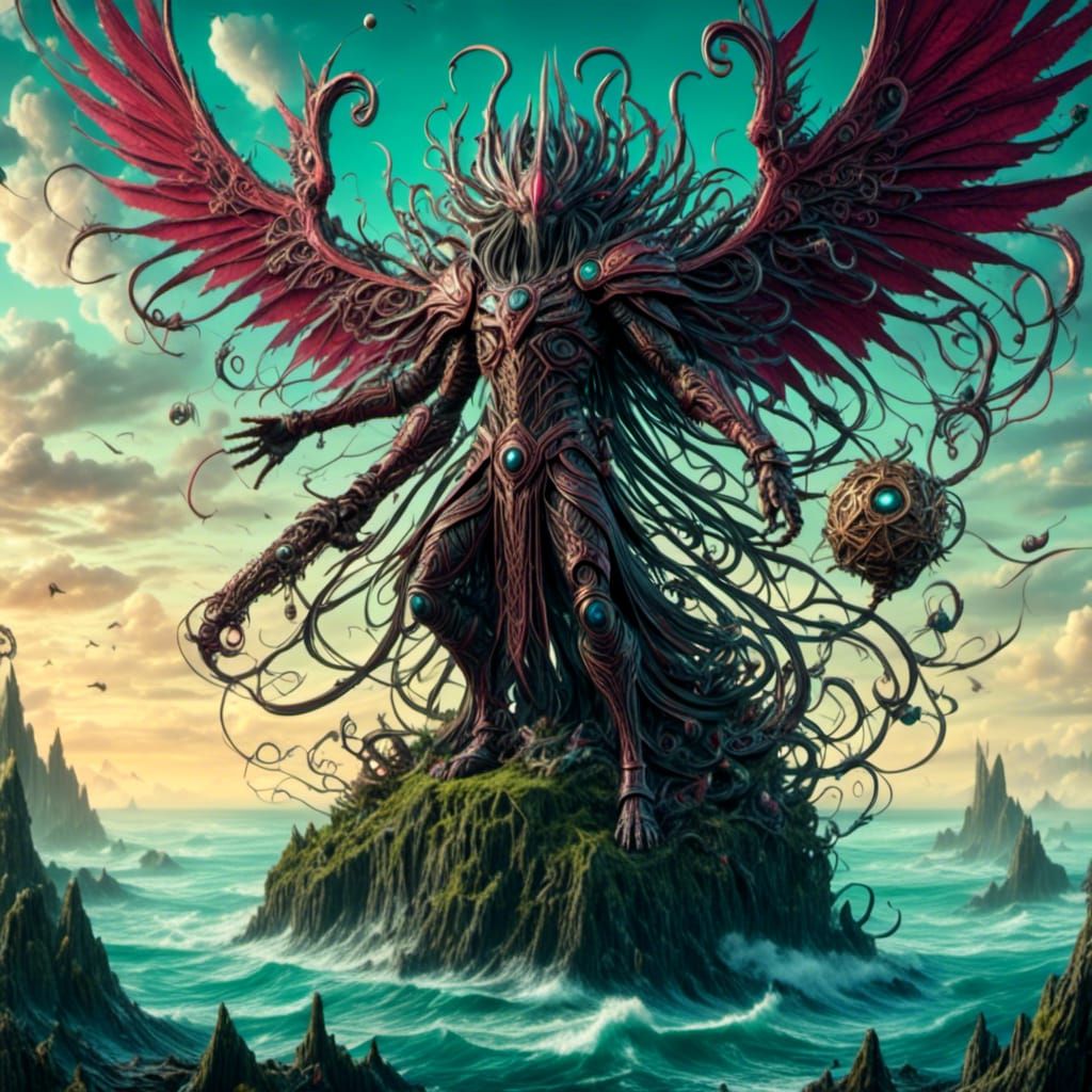 Guardian Deity Statue on Tropical Island