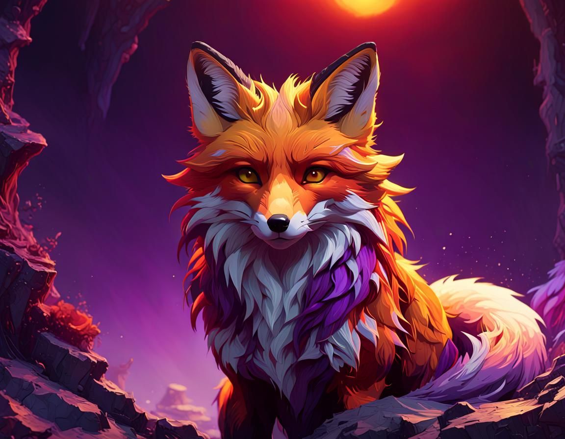 Hyperdetailed Red Gradient Fox Concept Art