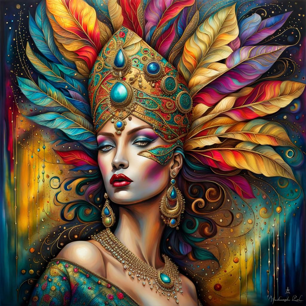 Vibrant Ghetto Carnival in Alcohol Ink Style