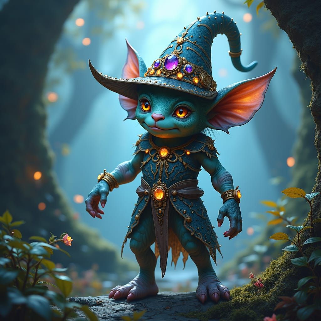 Crystal Goblin in Gemstone Hat: Fantasy Concept Art