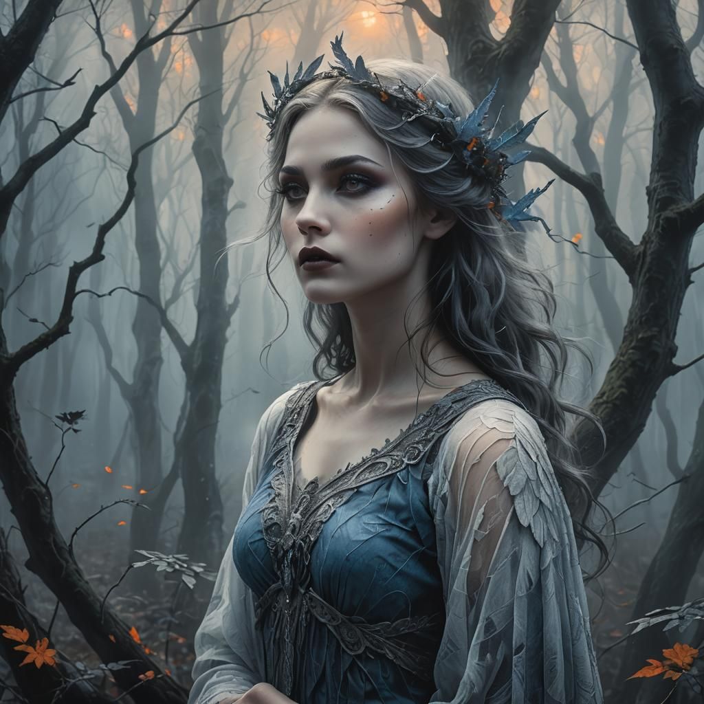 Angelic Woman in Misty Woods Concept Art