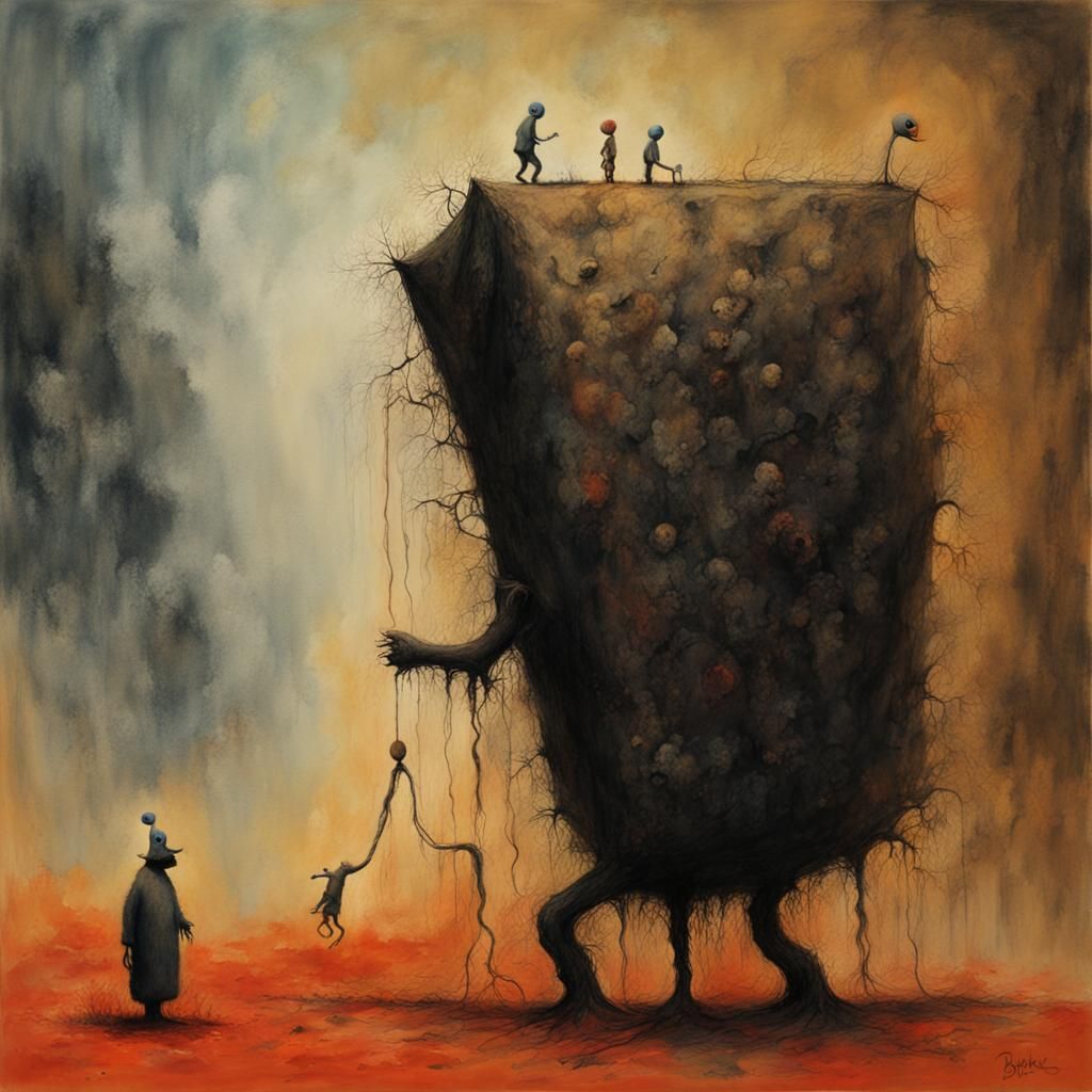 Sinister Sack Figure: Gouache and Watercolor Masterpiece