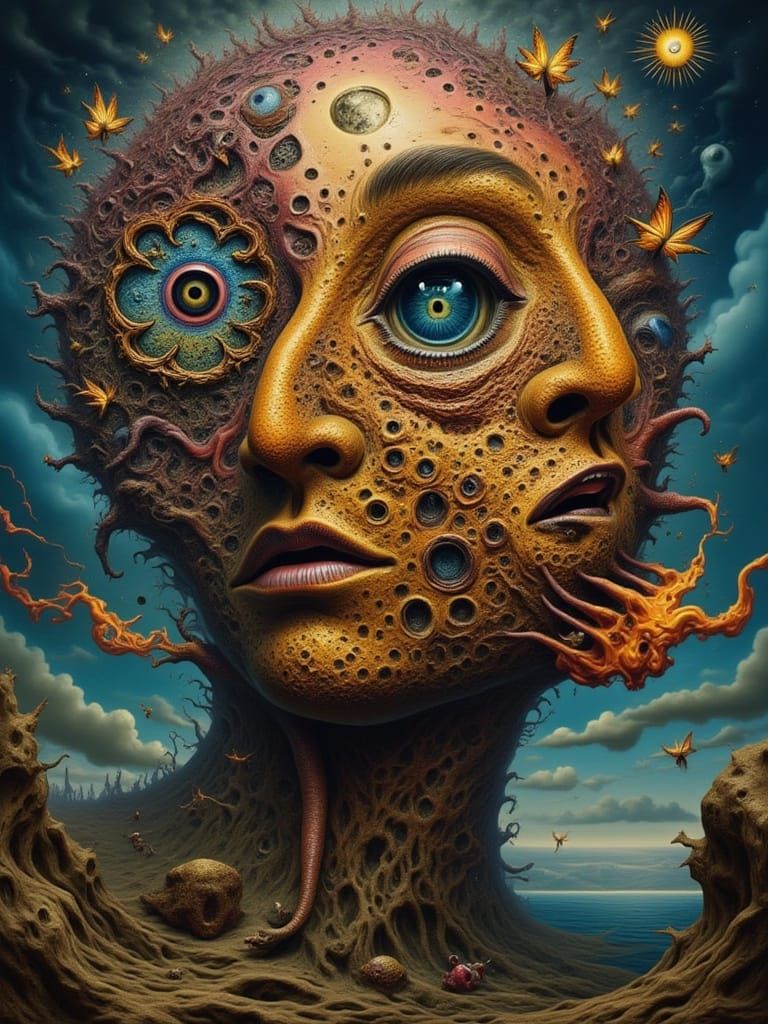 Man Mutation with Peacock Features & Fractal Face Devil