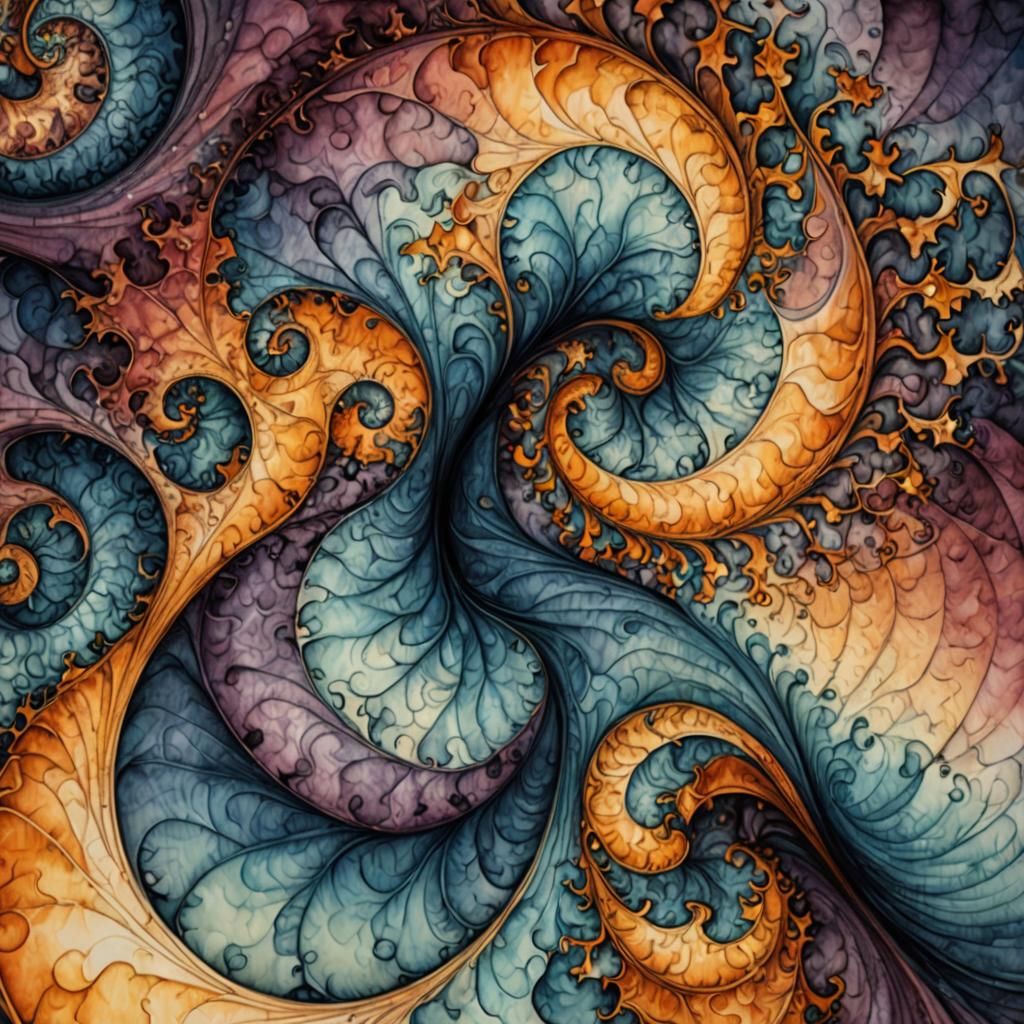 Watercolor and Ink Fractal: Mathematical Beauty