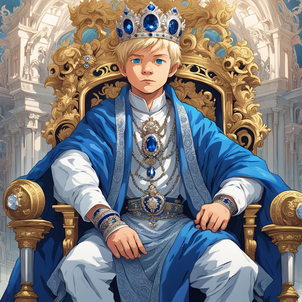 Tattooed Child Tsar on Jeweled Throne, Anime Style