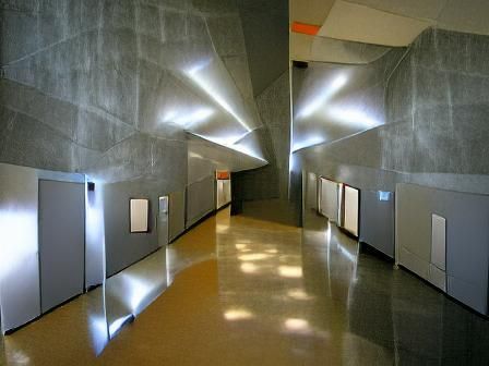 Gray Concrete Hallways with Square Light Panels