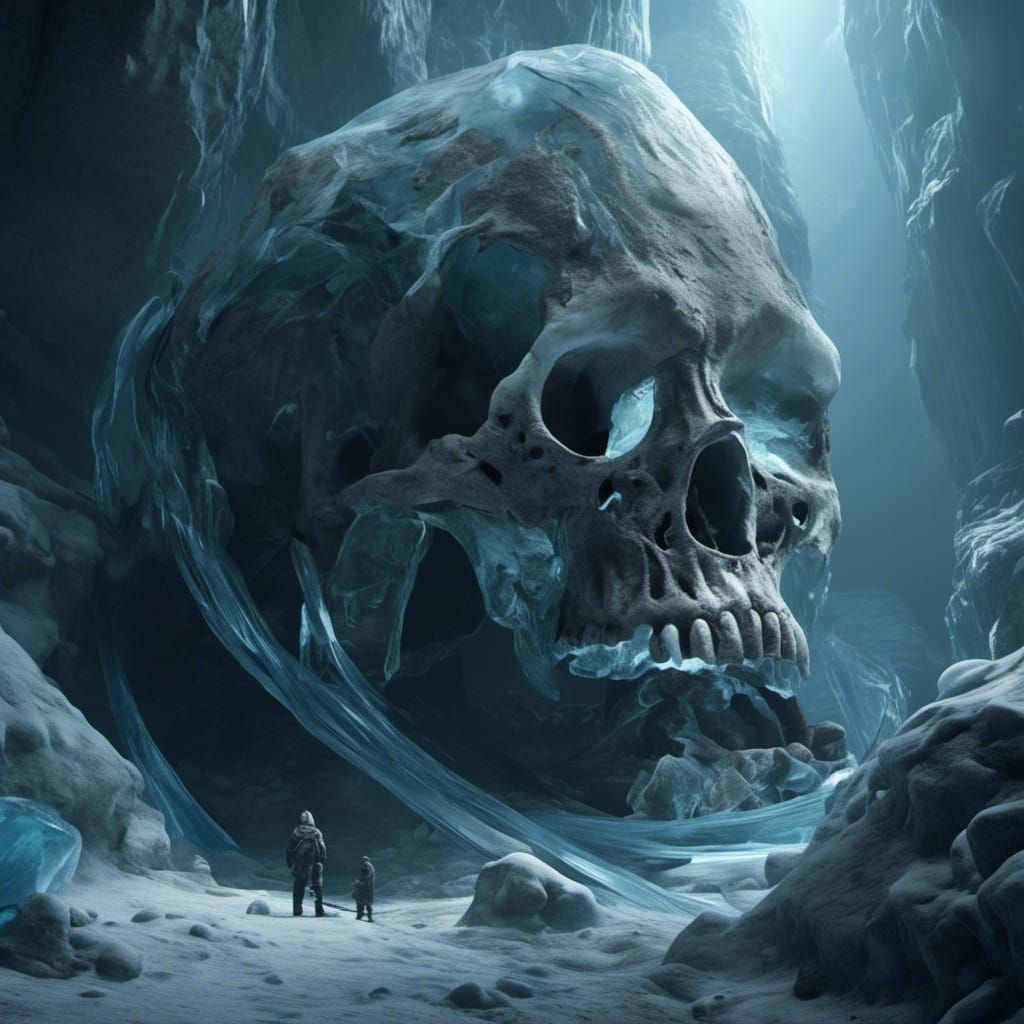 Haunted Ice Cave Skull Statue in 3D Game Style