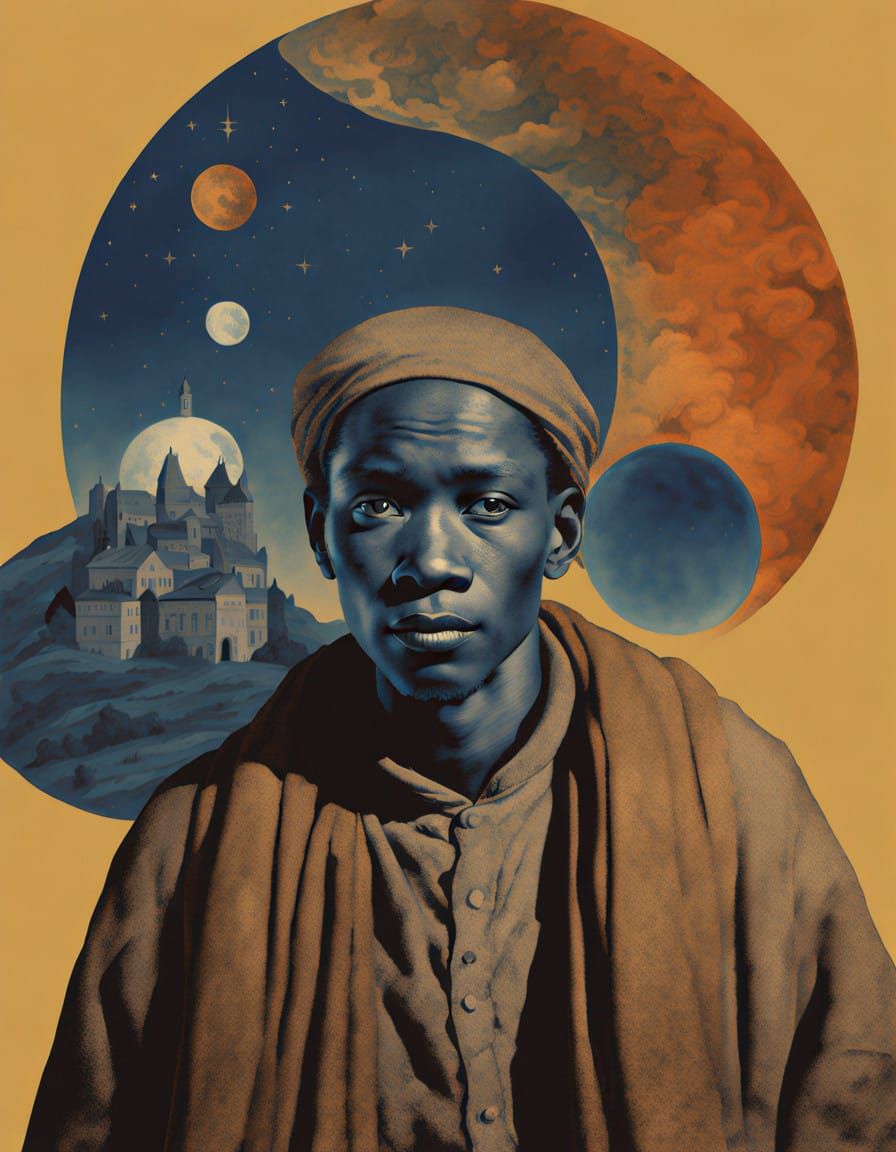 Weary Traveler Stands Before Mysterious Mansion in Whimsical...