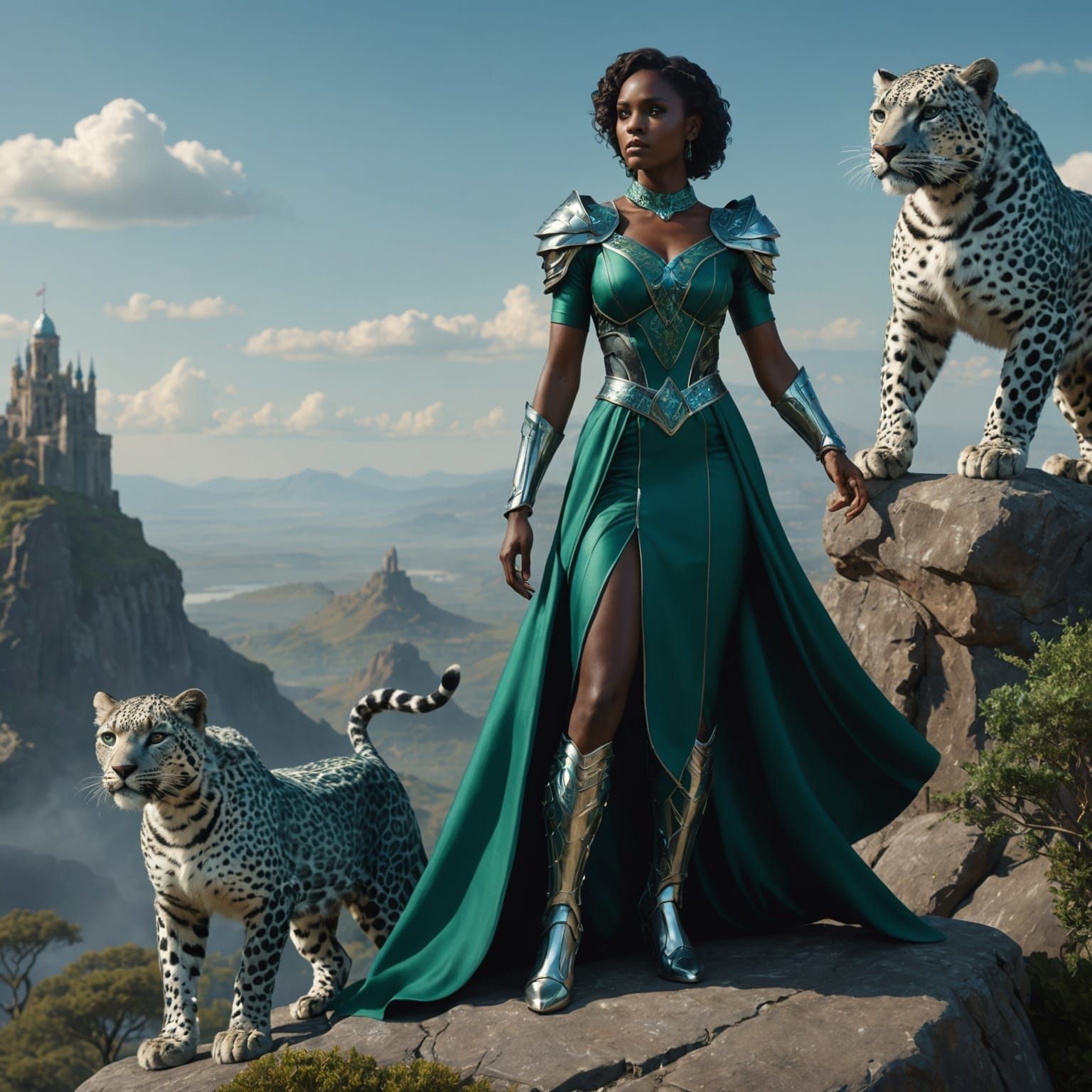 Woman with Leopards: Detailed Matte Painting in 8K