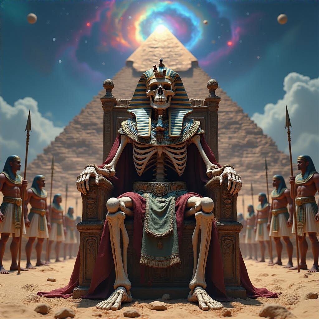 Egyptian Pharaoh Skeleton Shaman in Cosmic Scene