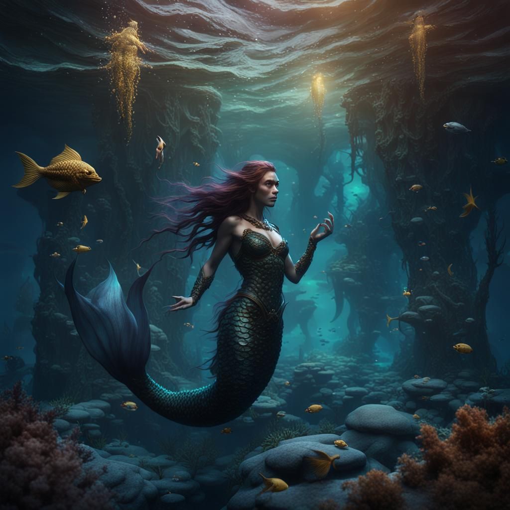Dark Mermaid in Deep Color Fantasy Art