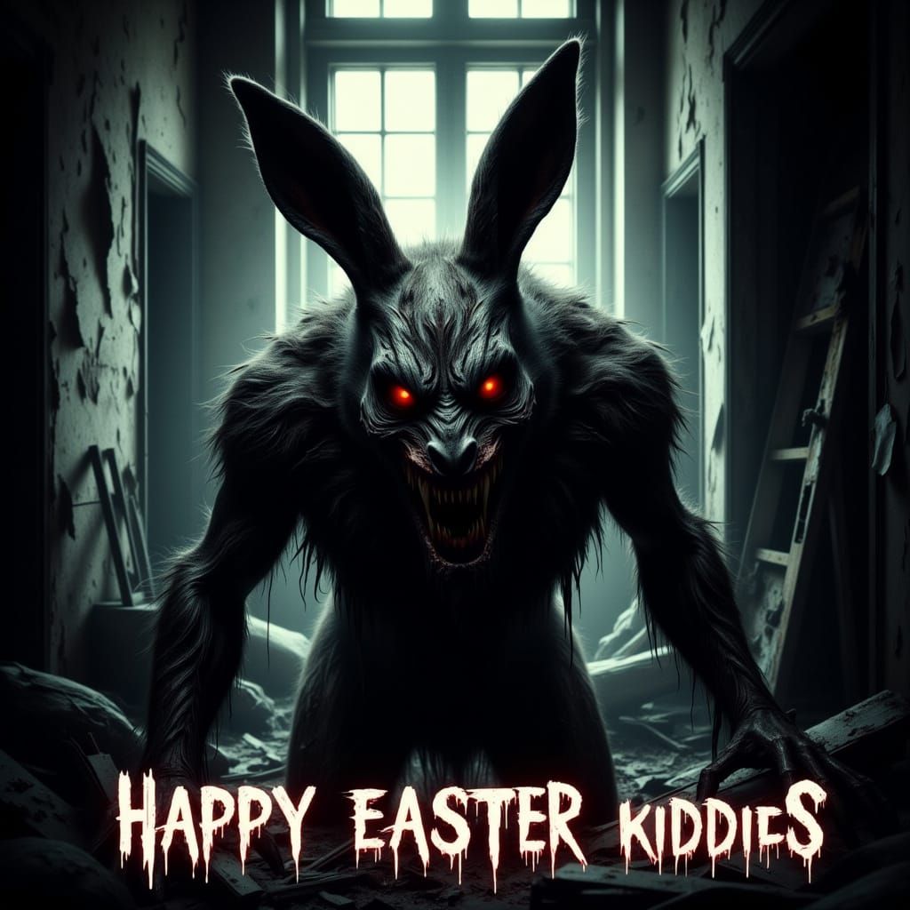 Sinister Easter Bunny in a Haunting, Abandoned Room