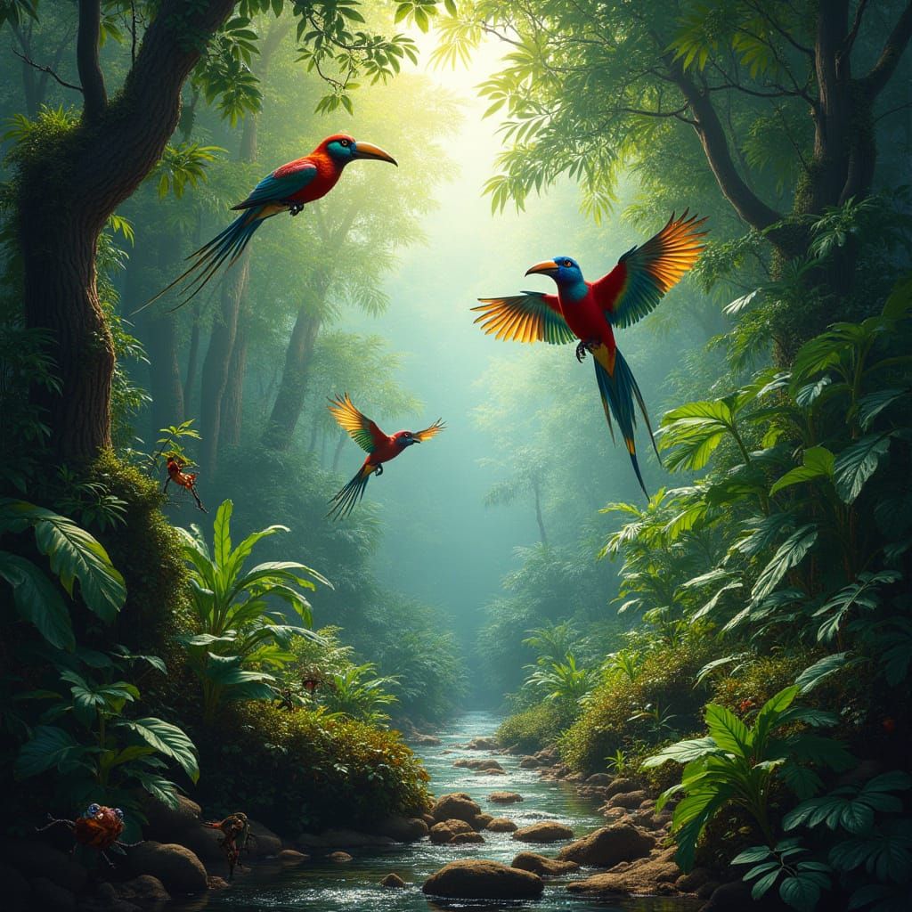 Lush Rainforest Scene in Photorealistic Style