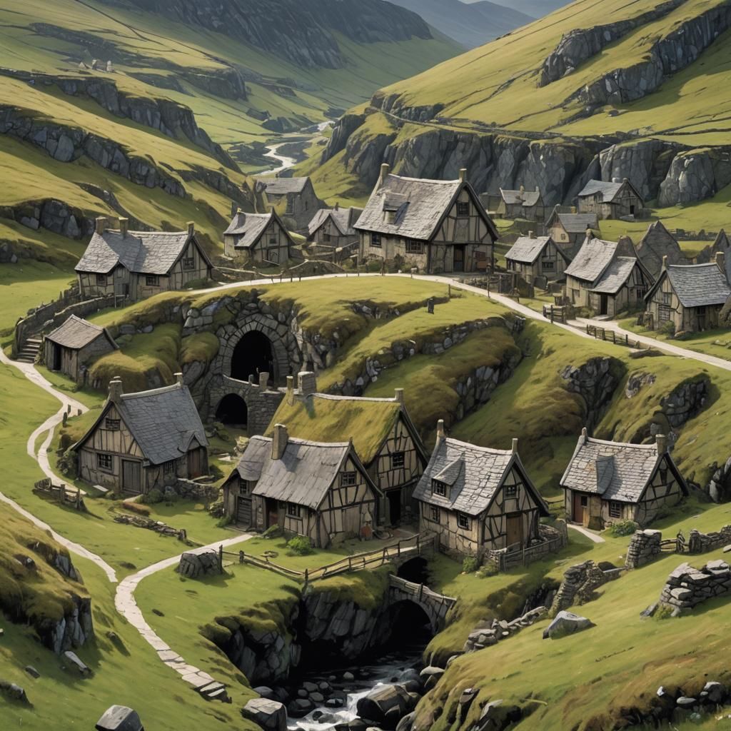 High-Fantasy Hamlet Built Around Leaning Stone Spire