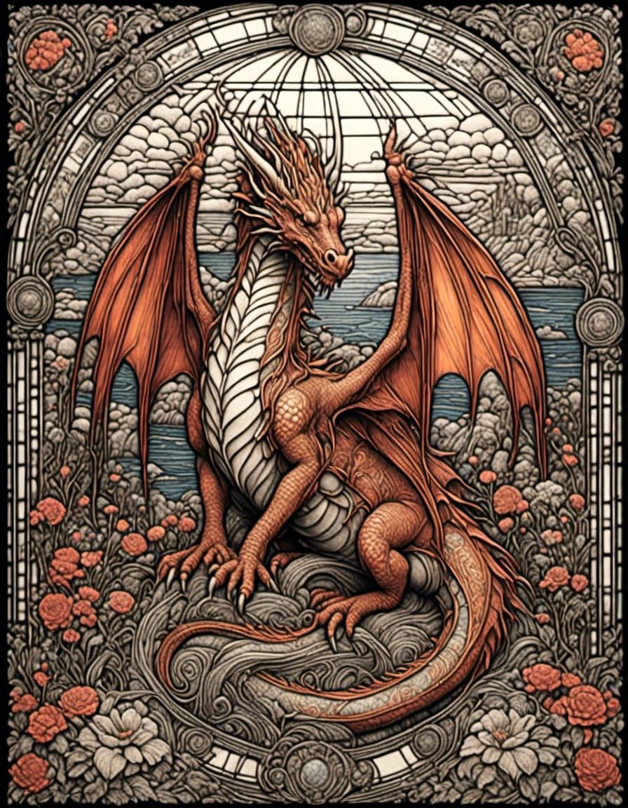 Stained Glass Dragon Window Art