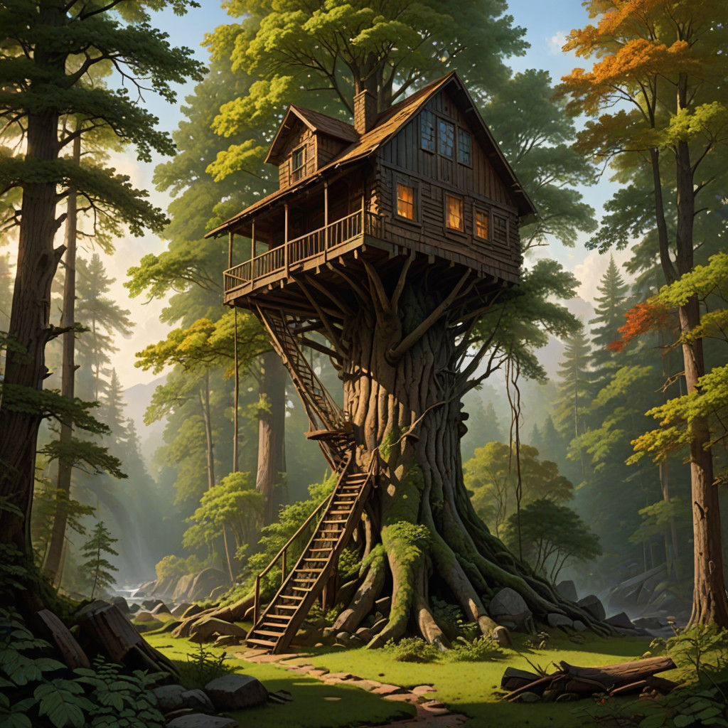 Whimsical Wooden Retreat in a Dense Forest