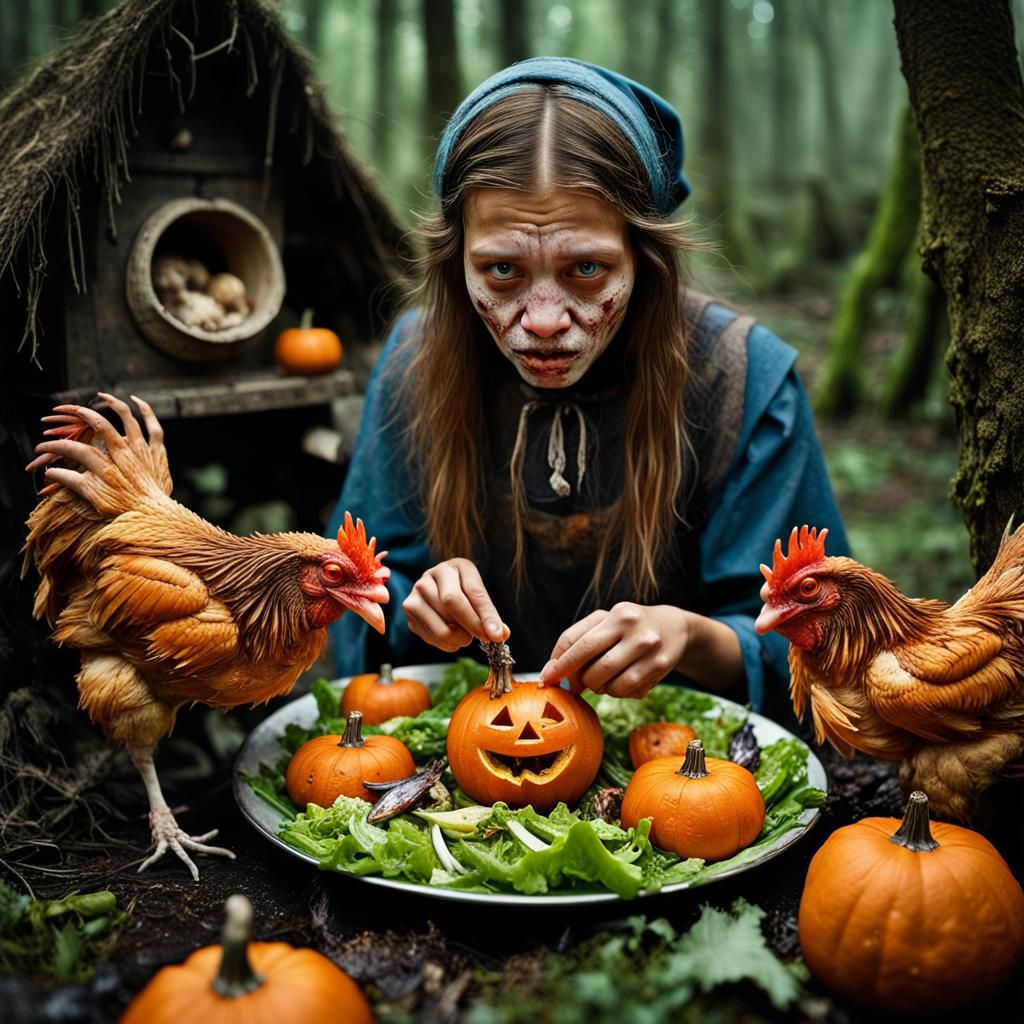 Baba Yaga's Halloween Feast: A Macabre Portrait