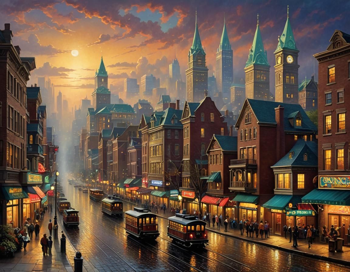 Vintage Cityscape at Night with Neon Lights