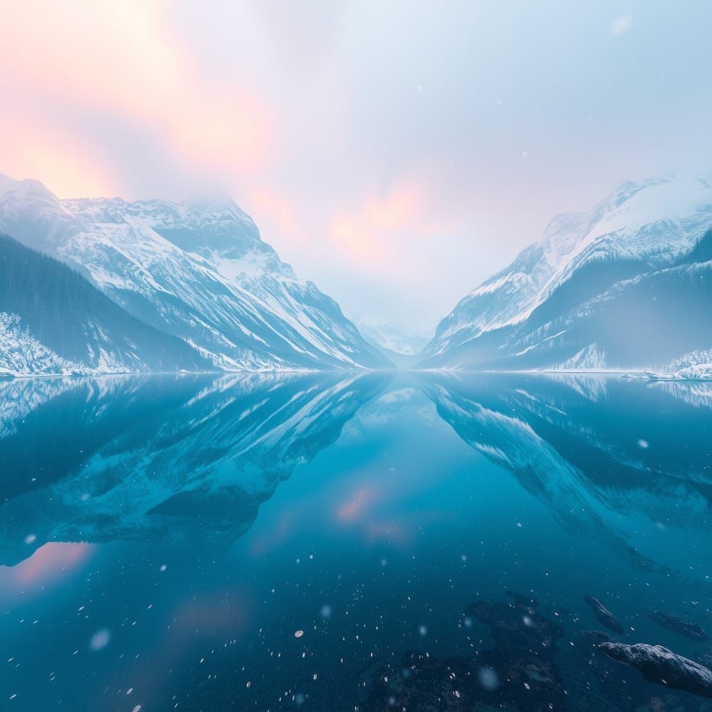 Snowy Mountains Reflected in Crystal Lake, Trending 8K Art