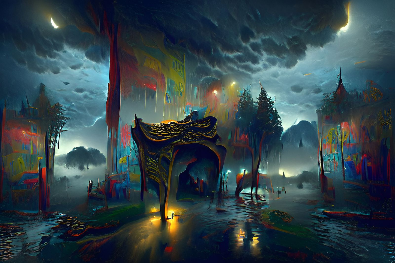 Surreal Thunderstorm Landscape in Digital Painting Style