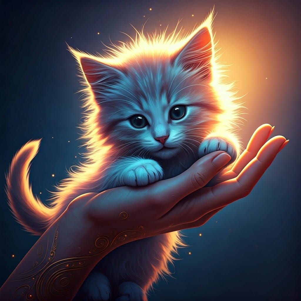 Adorable Kitten Sleeps Peacefully: Fantasy Concept Art