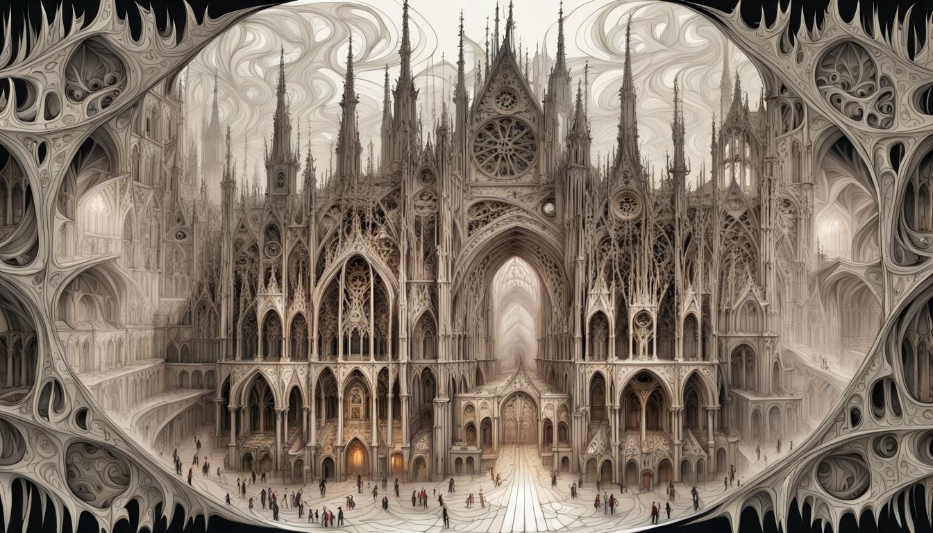 Gothic Cathedral in Hieronymus Bosch Style