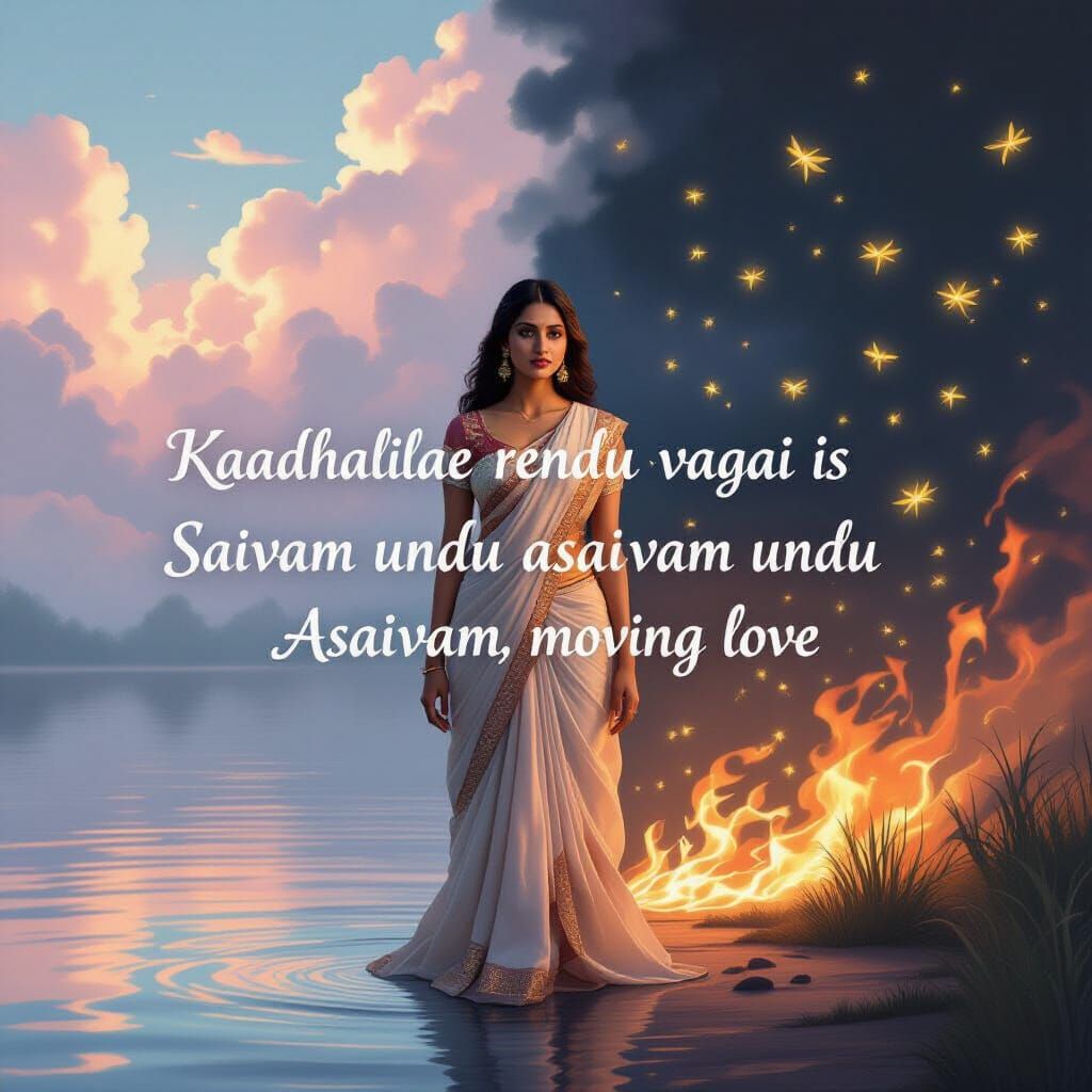 South Asian Woman Between Realms of Love: Poetic Surreal Art