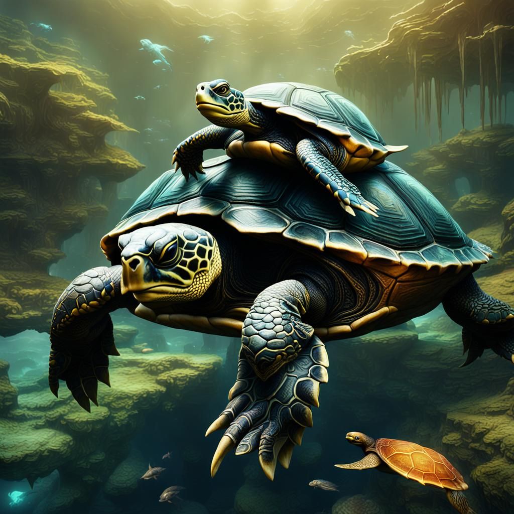 Fantastical Turtles in Detailed Matte Painting