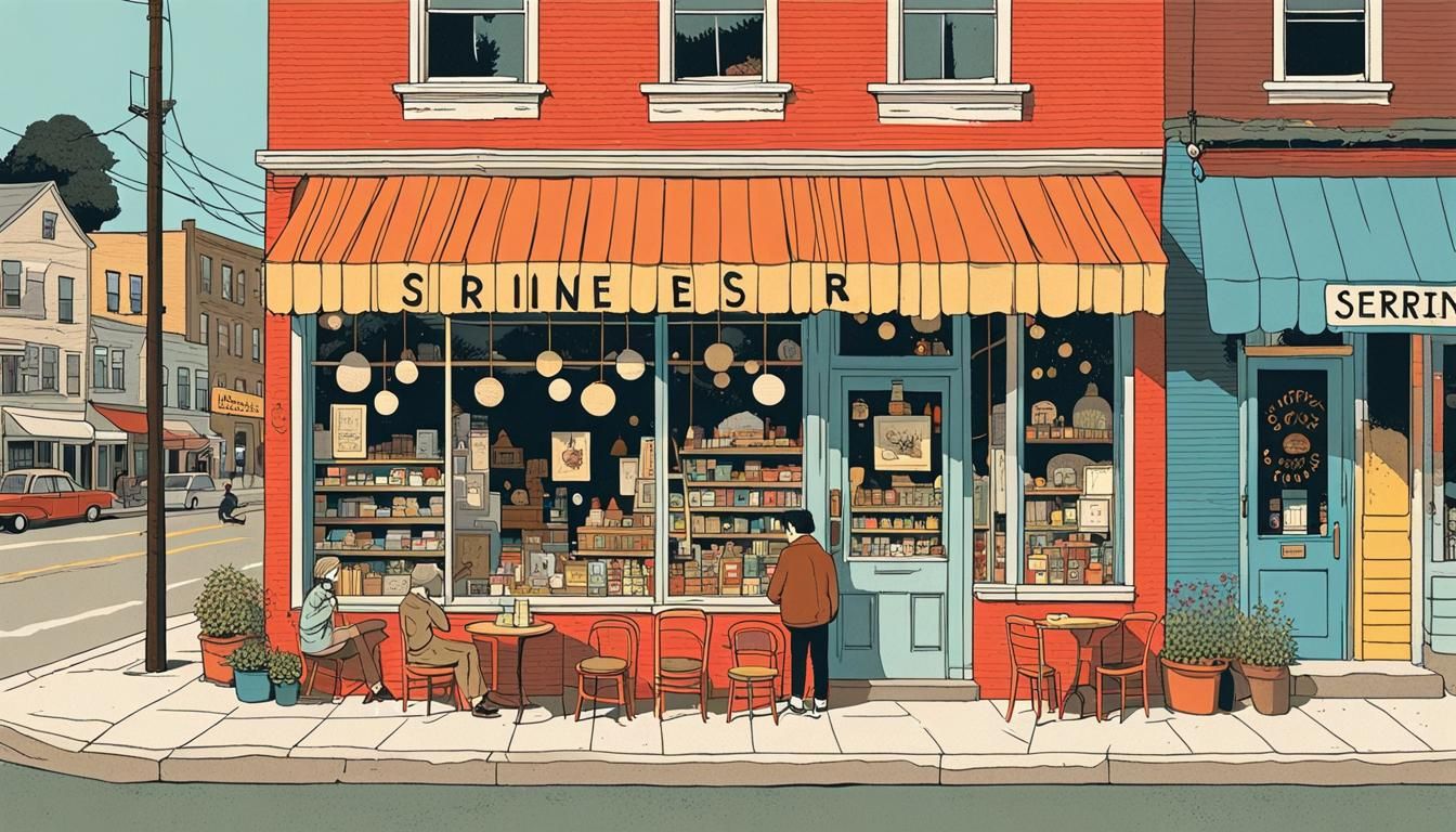 Cozy Neighborhood Haven in Whimsical Folk Art Style