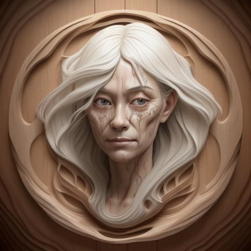 Surreal Wooden Portrait in Ethereal Motion