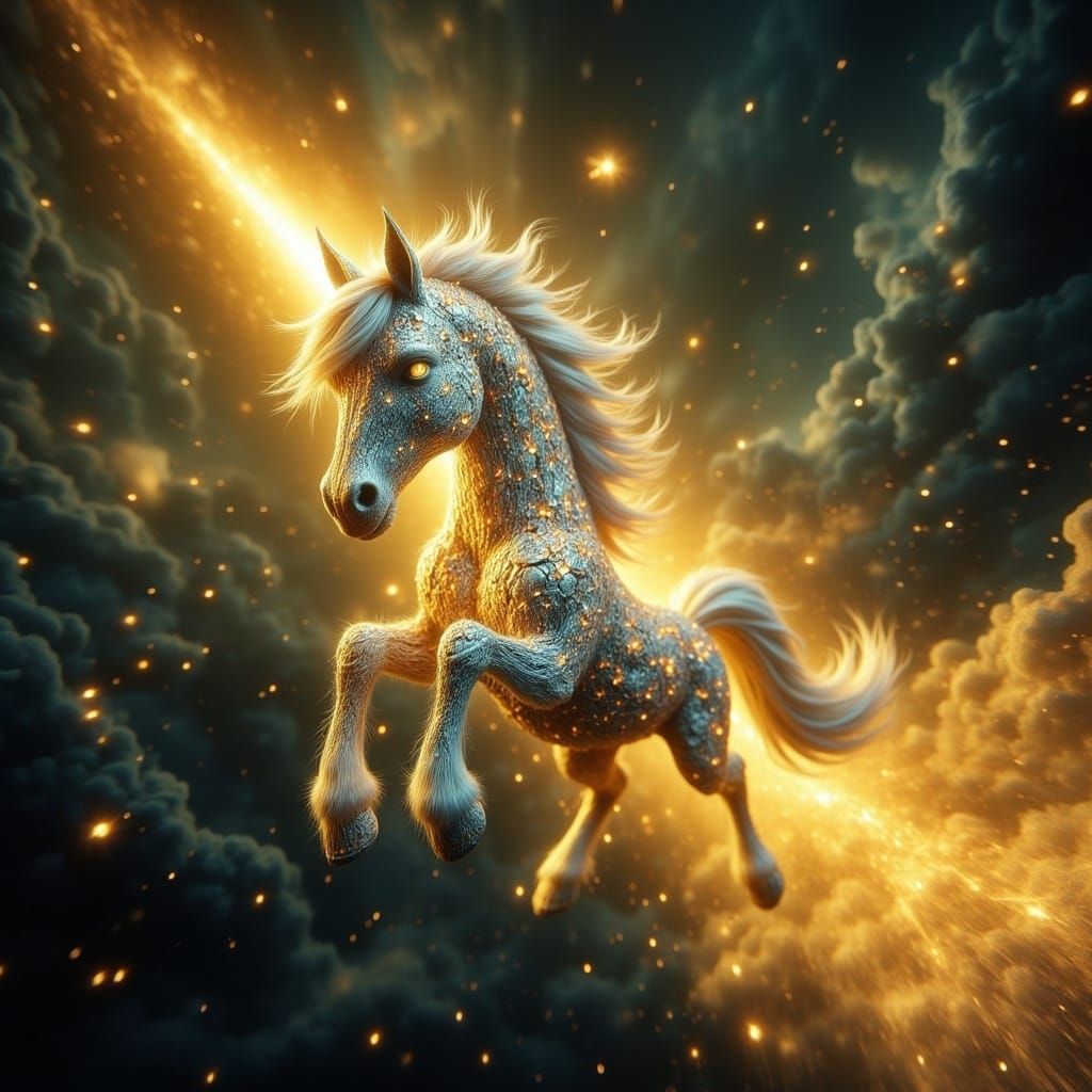 Breathtaking Cosmic Stallion Ascends Comet Tail in Radiant A...