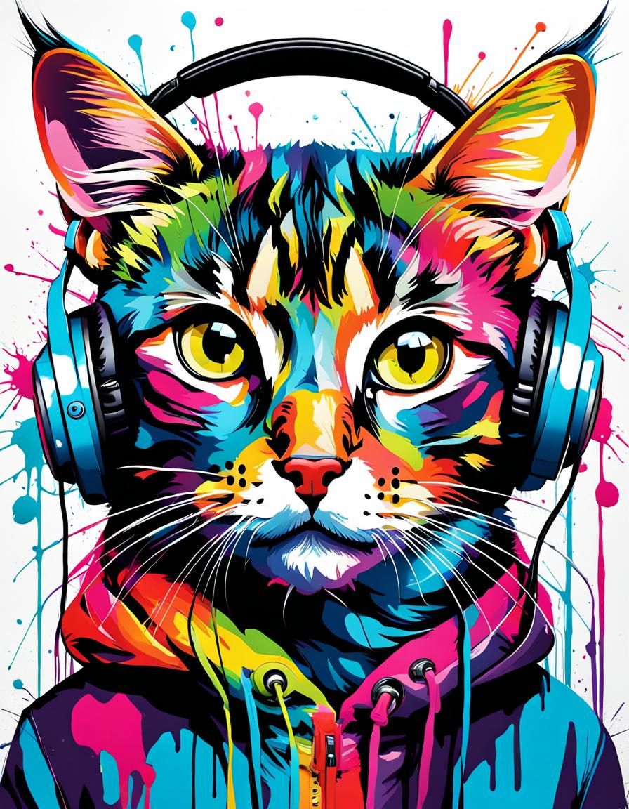 Colorful Hipster Cat Portrait in Graffiti Art Style