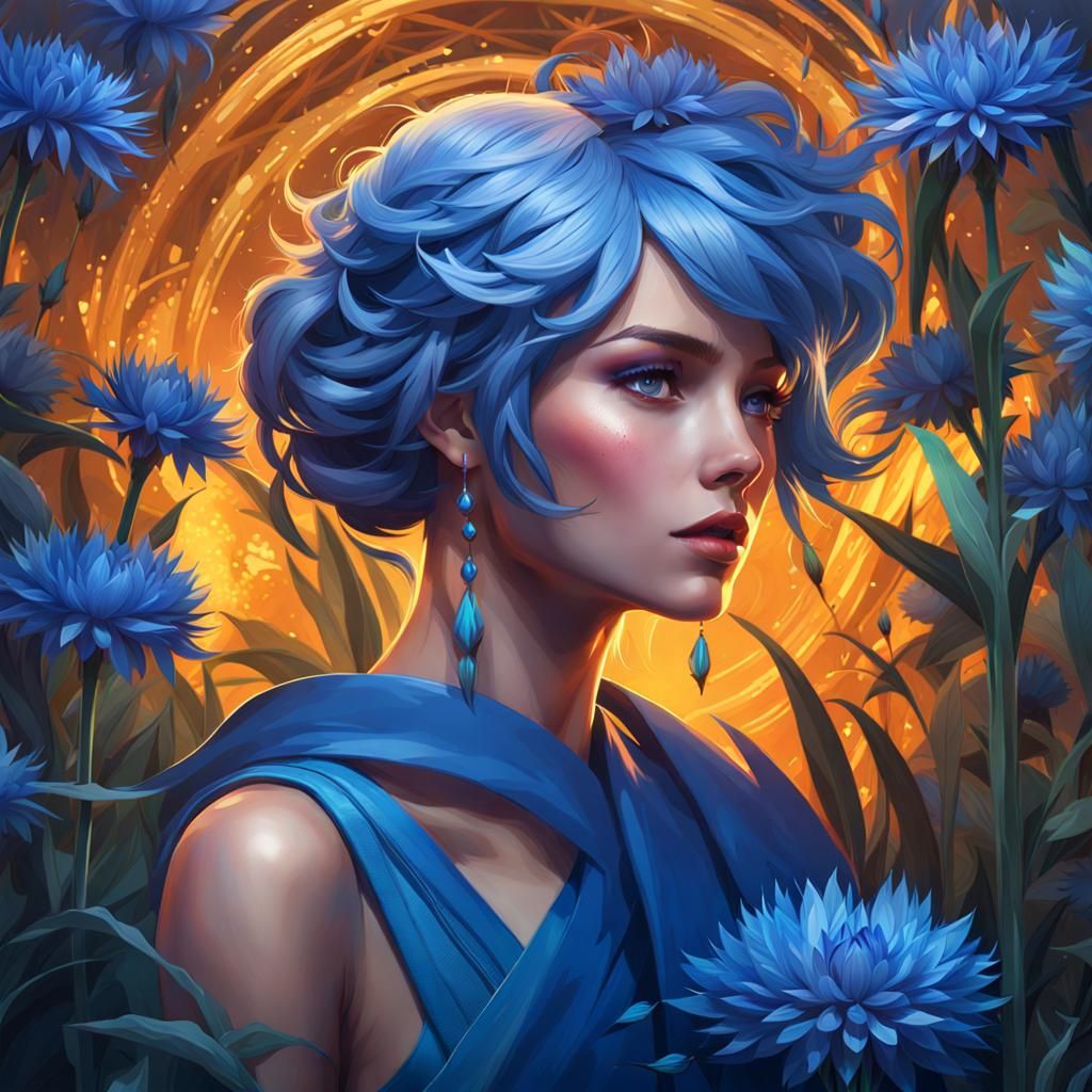 Blue Cornflower Hairstyle Concept Art