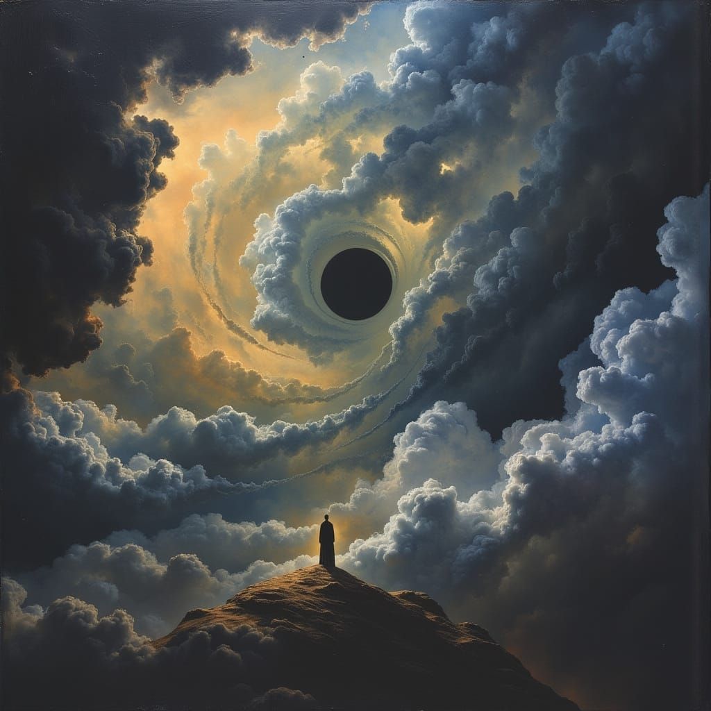 Mystical Cloud Cartographer in Dark Oil Paint Style