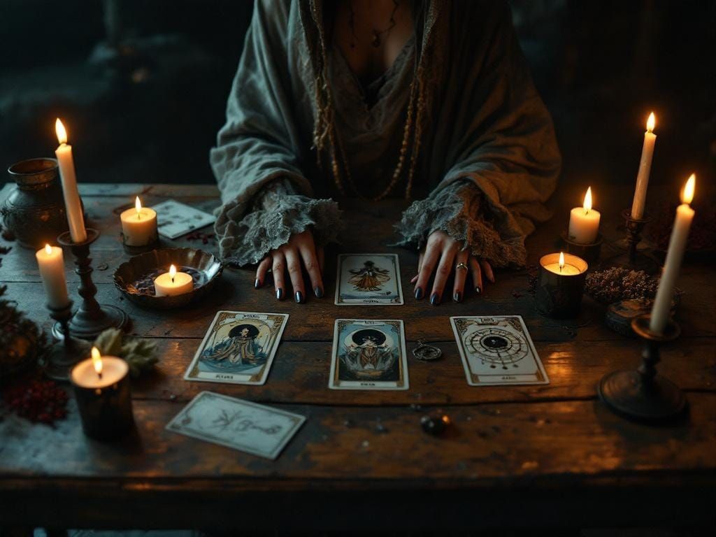 Mystical Girl with Tarot Cards in Film Noir Style
